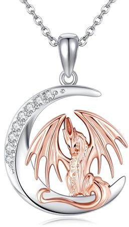 ONEFINITY Drachen Halskette für Frauen 925 Sterling Silber Mond Anhänger Halskette Drachen Schmuck Geschenke für Drachenliebhaber