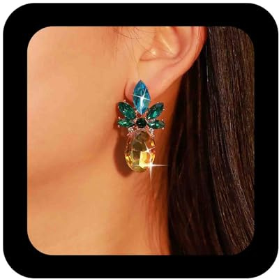 Enautoabs Vintage Strass Ananas Ohrringe Gelb Grün Kristall Ananas Ohrringe Große Ananas Ohrstecker Ananas Statement Ohrringe Gelb Strass Ohrringe Schmuck Für Frauen