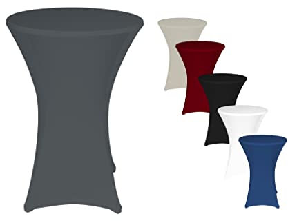 TexDeko® 5er-Set Stretch Stehtischhusse für Bistrotisch Ø 80-85 cm Anthrazit | Öko-Tex Siegel strapazierfähig verstärkte Fußtaschen bügelfrei waschbar
