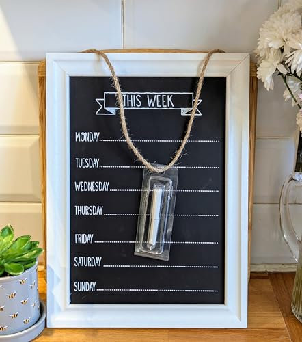 Chalk Board Wood Weekly Menu Planner | Meal & Memo Notes Organizer | Rectangle Plaque for Kitchen Events & Weekly Planning (White)