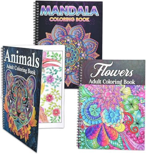 Atoke 3 Pack Malbuch für Erwachsene, Spiral gebundene Ausmalbuch für Erwachsene, 30 Mustern, Mandala Tier und Blumen, Erwachsene Malbuch für Stress Abbauen und Entspannen