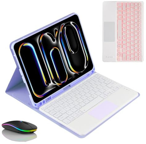 JZCZMCE Funda con Teclado para Samsung Galaxy Tab S10 Plus 12,4 Pulgadas 2024, Contiene Ñ, Teclado Retroiluminación Inalámbrico Desmontable Magnético con Ratón Bluetooth,Purple.
