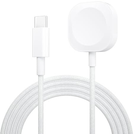 Wanme Chargeur Compatible pour Apple Watch, USB 1M Nylon Câble de Recharge Magnétique Compatible avec iWatch Series 10 9 8 7 6 5 4 3 2 SE Ultra 44mm 42mm 41mm 38mm 40mm 45mm (Blanc)