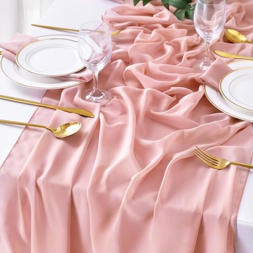 BrillShine Altrosa Chiffon Dünner Tischläufer 70x300 cm Käsetuch Tischläufer Tischdeko für Hochzeiten Outdoor Geburtstag Party Küchendekor