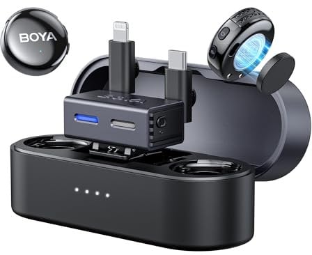BOYA BOYALINK 3 Wireless Lavalier Microphone for iPhone 7-16, Android, Camera, Mini Microphone with 3-IN-1 RX, AI Noise Reduction, Lapel Mic, App Control, 300m, 30h, Clip On Mic for Video Recording