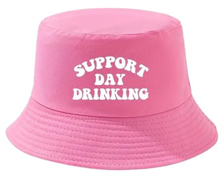 dalerno Support Day Drinking Hut – Lustiger Bucket Hat Saufen Mallorca – Fischerhut Alkohol Feiern – JGA Anglerhut Männer Frauen – Partyhut Sommerhut Festival Junggesellen-Abschied Bier Spaß Pink