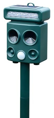 Cat Repellent,USB & Solar Powered Garden Fox Deterrents,Waterproof Ultrasonic Animal Repellent,Animal Scarer with LED Flash Light and PIR Motion Sensor for Garden Cats Foxes (Regular Version, 1)