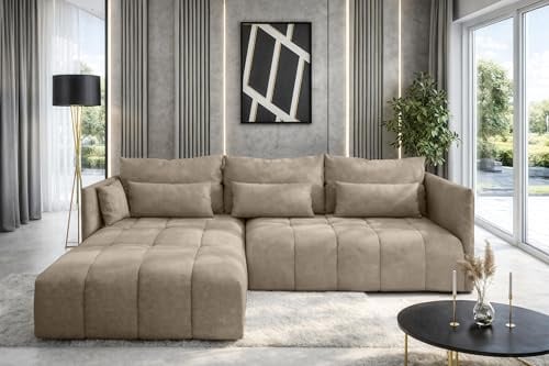 AXLIVING Hellbraun Ecksofa mit Schlaffunktion Bettkasten Cosmova 245