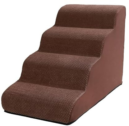 STARNINE Dog Steps For Bed Non Slip Pet Dog Steps For Sofa Soft Pet Ladder Steps Indoor Use Washable Sofa Steps High Density Foam (Brown, 4 Step, 4)
