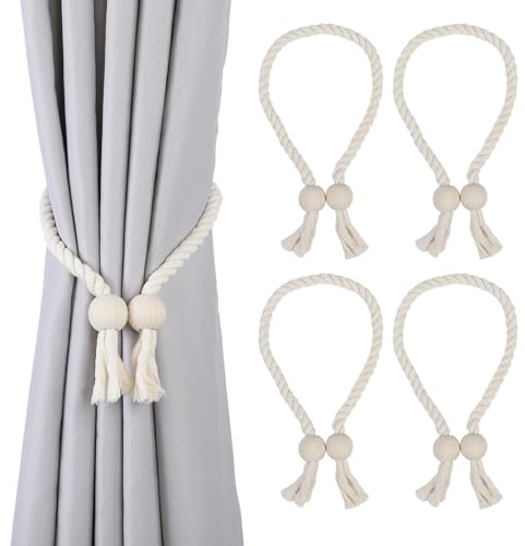 OTraki 4 Stück Gardinen Raffhalter Vorhang Raffhalter Magnetisch Beige Gardinenraffer aus Holz Gardinenhalter Raffhalter Starke Magnete für Gardinen Vorhänge Wohnzimmer