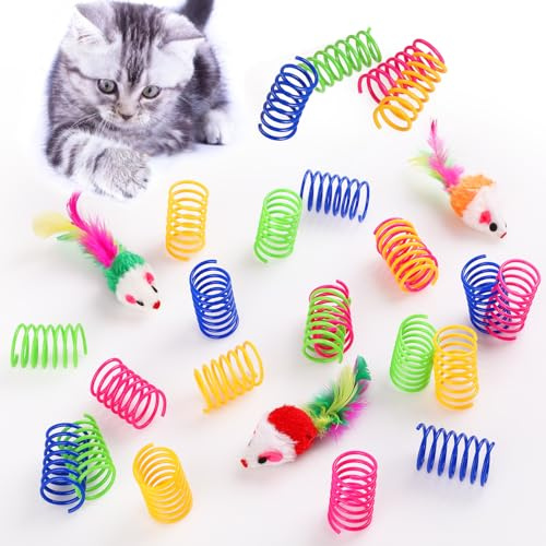 WD&CD 27 Stück Katze Spielzeug Cat Spring Spielzeug Interaktives Spirale Katzenspielzeug Interaktives Spielzeugmäuse Bunte Spiralfedern Spring Spirale für Katze