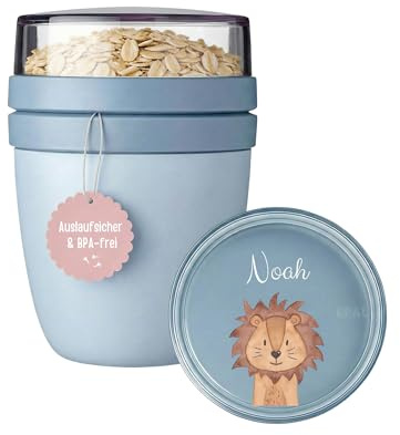 wunderwunsch MEPAL Müsli To Go Becher, Müslibecher personalisiert | Isolierter Lunchpot für Kinder, kleine Joghurt-Becher für unterwegs, auslaufsichere Snackdosen Mini, 300ml 500 ml mit Löffel