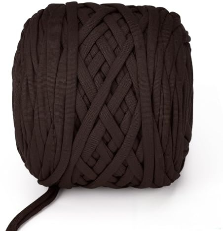 VynyQoo Fettuccia per Borse Uncinetto 105m, Poliestere Filato per Principiante, TShirt Yarn, Filo Uncinetto all'uncinetto, Cestino, DIY Decorazioni Casa(Marrone)
