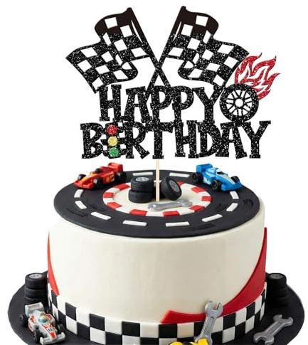 1 Stück Renn Auto Tortendeko Happy Birthday Rennwagen Cake Topper Tortendeko Karierter Flagge Dekoration für Racing Geburtstag Deko Party Dekoration (Rennwagen A, 1)