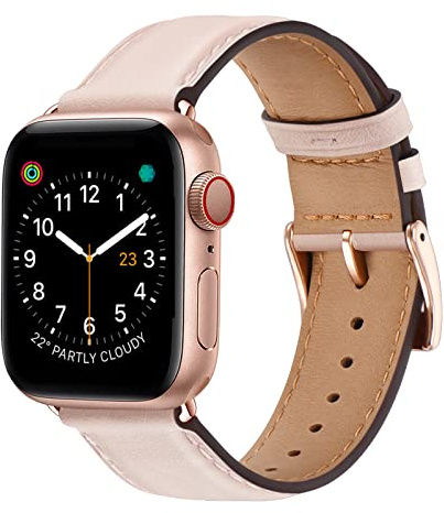 SUNFWR Leather Straps for Apple Watch Straps 42mm(Series 11/10) 40mm 41mm | 38mm,Men Women Replacement Genuine Leather Strap for iWatch Series Ultra 11 10 9 8 7 6 5 4 3 2 1/SE,PinkSand/Rose