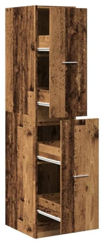 QJBSAVVA Apothekerschrank Altholz-Optik 30x41x144,5 cm schmaler Küchenschrank mit Auszug, Beistellschrank aus Holzwerkstoff mit 4 Schubladen für Wohnzimmer, Flur und Büro