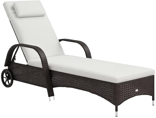 Outsunny Lettino Prendisole da Giardino 200x73x103cm Marrone e Crema
