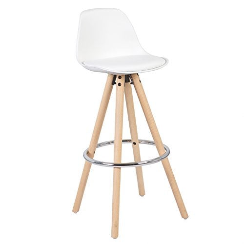 WOLTU 1 x Barhocker 1 Stück Barstuhl aus Kunststoff Holzgestell mit Lehne + Fußstütze Design Stuhl Küchenstuhl optimal Komfort Weiß