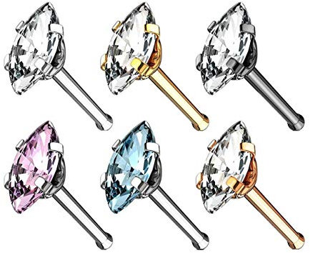 beyoutifulthings Nasen-Piercing Marquise-ZIRKONIA Set Nasen-Ring Nasen-Stecker Chirurgenstahl Multicolor Stab 0,8/6mm Stein 2,5mm