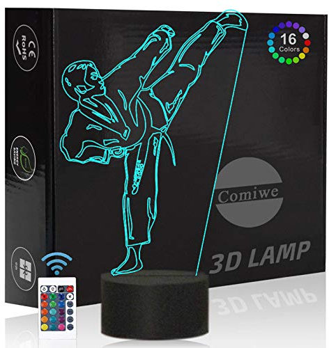 Comiwe Taekwondo Luce Notturna di Illusione 3D,16 Colori Controllo Touch e Telecomando,Lampada da Comodino Tavolo LED per Decorazioni la Casa,Regalo Creativo per Ragazze,Ragazzi,Bambini Famiglia