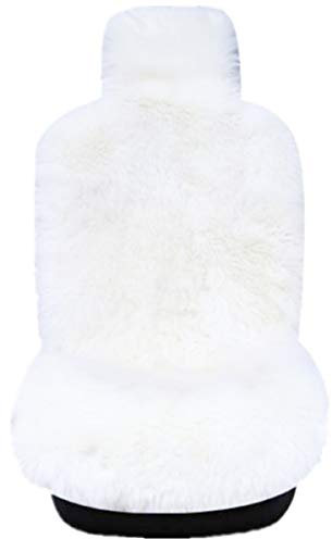 Sisha-A Winterwarme Authentische Australische Schaffell-Autositzbezüge Luxus Langhaarwolle Vordersitzbezug Passend für die meisten PKW, LKW, SUVs oder Transporter (Weiß)