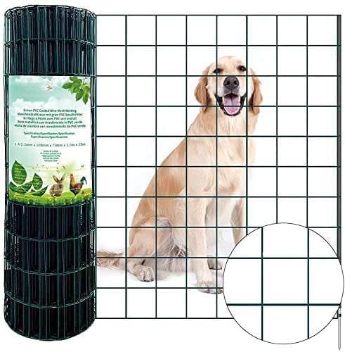 Amagabeli 1.0M X 20M Gartenzaun Zaun PVC-beschichteter Rostfrei 100 x 100mm 2.1 mm Drahtzaun Maschendraht Hundezaun Zaunelemente Grünen Drahtgitter Rolle Kaninchendraht Metall Forstzaun