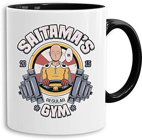 Saitama Gym - tasse à café Mug cadeau Son One Punch Luffy Naruto Saitama One Dragon Goku Ball Piece Man Db, Farbe2:Blanc
