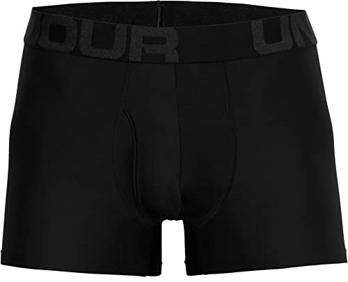 Under Armour Tech 3in 2 Pack, schnelltrocknende Boxershorts, komfortable Unterwäsche mit enganliegendem Schnitt im 2er-Pack Herren, Schwarz (Black / Black) , M