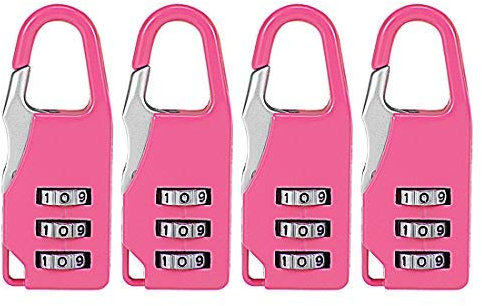 Cadenas à combinaison à 3 chiffres, cadenas à code à manille de 3 mm de diamètre, rose, 4 pièces