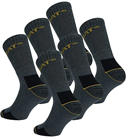 CAT Caterpillar 6 Paar Real Work Arbeitssocken Business Socken Herren Damen - Wadenmitte - Verstärkte Spitze Ferse - Baumwolle