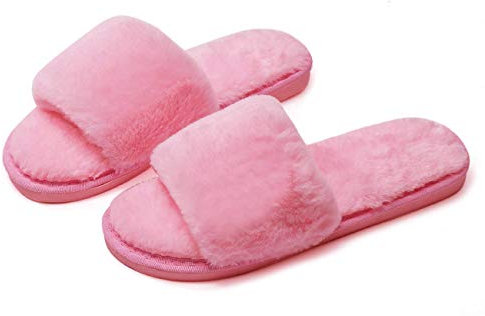 IXITON Signore Fuzzy Fluffy Furry pelliccia pantofole, Flip Flop Open Toe accoglienti pantofole Casa Slides, soft Anti-Slip slittamento sulle scarpe peluche,38-39,pink
