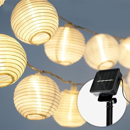 CozyHome Lucine led decorative lanterne - 7 metri & 20 lanterne LED bianco caldo I Con Solare I Filo led decorative Fairy lights Lucette decorazioni Luci natale esterno luce natalizie interno Fili