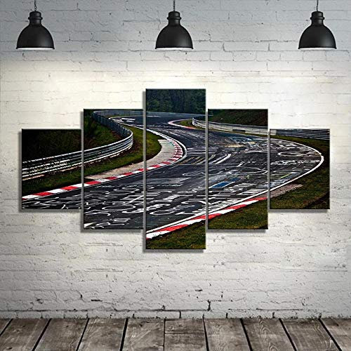 BAIOKAISHUII Nürburgring Rallye Straße Sportwagen Track Print Leinwandbilder 5-teilige Landschaft Wandkunst Poster Wohnzimmer Home Decor Bilder-Rahmenlos