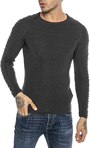 Redbridge Herren Strickpullover Pullover Slim-Fit Cross Lines Anthrazit XXL