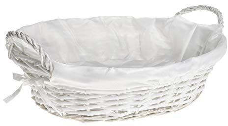 HERSIG - Bandeja Mimbre Natural | Cesta Mimbre Ovalada con Forro y Asas - 45 x 35 x 12 cm - Blanco