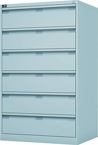 Bisley Eco Karteischrank abschließbar Karteikartenschrank für DIN A5 Karteikarten - 6 Schubladen dreibahnig (Lichtgrau, 6 Schübe | 3-bahnig)