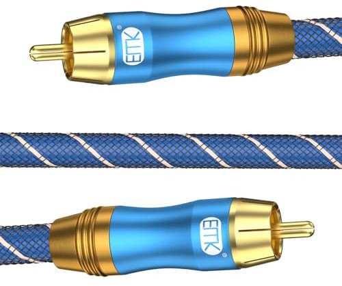 EMK Cable Subwoofer RCA, Cable Coaxial Audio Digital Cable RCA Macho a Cinch Macho Chapado en oro de 24K Cable Audio COAX para Amp, Soundbar, Altavoz, TV (5 m)