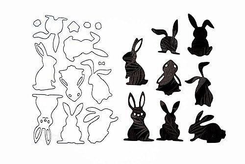 Stanzenshop Stanzschablone Osterhasen Set mit acht Hasen, Ostern Stanzen, Stanzformen, Schablonen, Scrapbooking, Kartenherstellung, DIY, Prägeschablonen