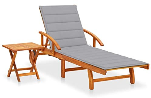 vidaXL Akazienholz Massiv Sonnenliege mit Tisch Auflage 2 Rädern Gartenliege Holzliege Relaxliege Liegestuhl Gartenmöbel Strandliege Liege