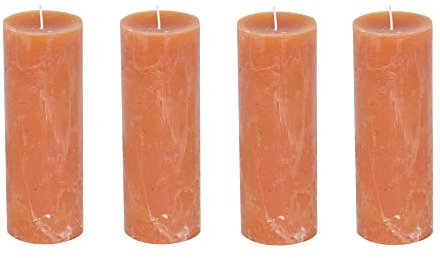 Stumpenkerzen Rustic 4er Set - Stumpenkerze, Blockkerze, Kerze, Adventskranz, Advent - Kein Ruß - Brenndauer: 95 Std. - viele Farben - 7x19 cm (Ginger)