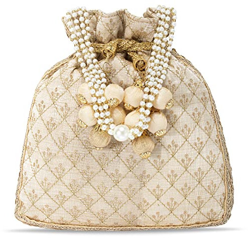 Aheli Indian Potli Bags for Women Evening Bag Clutch Ethnic Bride Purse with Drawstring (P26CRM)