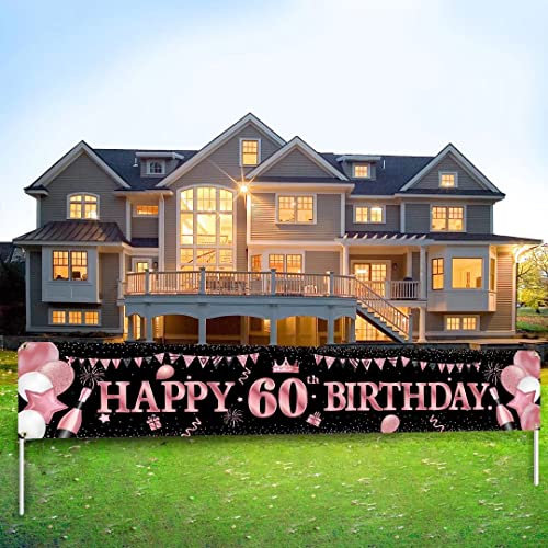 VICSOM 60 Geburtstag Frau, Banner 60 Geburtstag, 60 Geburtstag Banner Roségold, 60 Geburtstag Deko, Schild 60 Geburtstag, 60 Geburtstagsdeko zum 60 Geburtstag Frauen Party Deko
