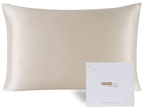 ZIMASILK Kissenbezug aus Reiner Maulbeerseide für Haare und Haut, mit verstärktem, verstecktem Reißverschluss, doppelseitig, Seide, Klasse 6A, Geschenk-Box (50 x 75 cm, beige)