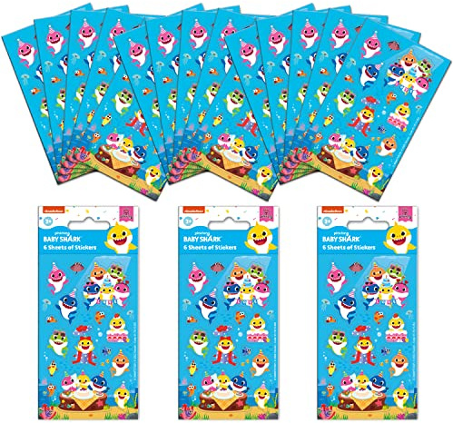 Paper Projects 01.70.24.086 Baby Shark Party Bag Sticker Bundle (18 Blatt)