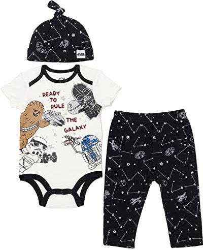 STAR WARS C-3PO Darth Vader Chewbacca Infant Baby Boys 3 Piece Outfit Set: Cuddly Bodysuit Pants Hat White/Black 18 Months