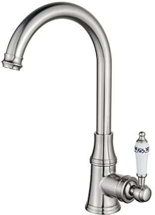 YAGJIA Wasserhahn Küche Matt Gebürstet, Küchenarmatur Hochdruck 360° Drehbar, Spültischarmatur Mischbatterie Retro, Amatur Küchenspüle aus Messing Landhaus Vintage Antik Stil