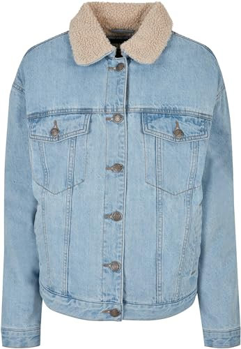 Urban Classics Damen Ladies Oversized Sherpa Denim Jacket Blue Bleached, XXL