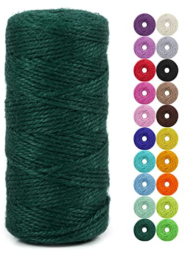 LEREATI Juteschnur 2mm x 100m, Paketschnur Naturfaser Gartenschnur Bastelschnur Jutegarn Juteseil, Jutekordel für DIY Kunstgewerbe, Gartenarbeit, Verpackung, Weihnachten Dekoration (Dunkelgrün)