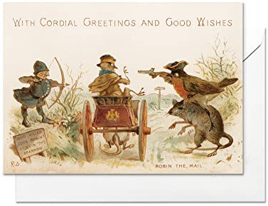 Lustige Weihnachtskarte mit Umschlägen, viktorianische Weihnachtsgrußkarte mit Rotkehlchen-Mail