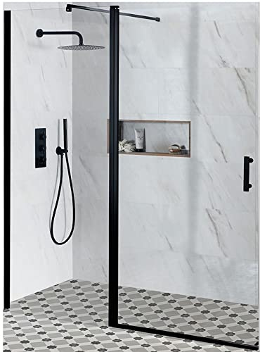 MILANO Black Single Hinged Frameless Shower Door 1300mm